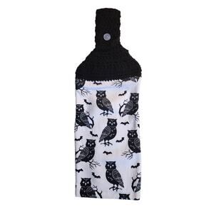 Crocheted‎ halloween owl and bats hanging kitchen towel Handmade Kitchen Decor